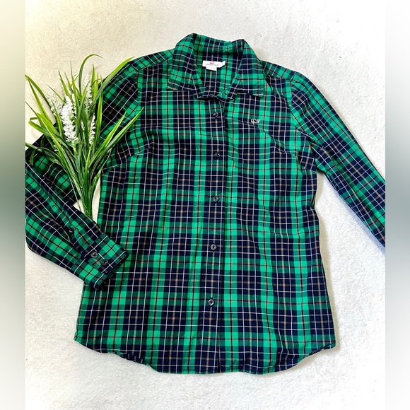Vineyard Vines Green Plaid Button Down Top - Size 4 - Picture 1 of 9